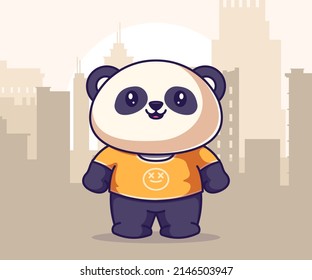 cute panda mascot illustration, flat cartoon style icon.