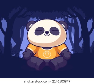 linda ilustración de la mascota panda, icono de estilo de dibujos animados planos.