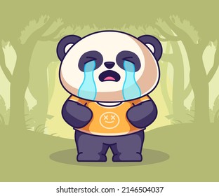 cute panda mascot illustration, flat cartoon style icon.