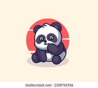 cute panda mascot illustration, logo icon vector. flat cartoon style