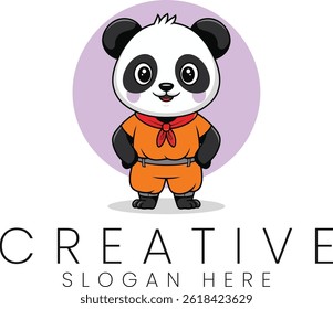 Cute panda mascot logo design with orange outfit. Perfect for kids brands and playful businesses.