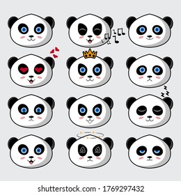 Cute panda mascot set collection. Vector cartoon illustration. Isolated on grey background. Panda character concept.