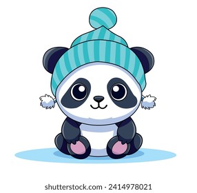 cute panda mascot with winter hat cartoon illustration