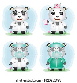 cute panda with medical staff team doctor and nurse costume collection