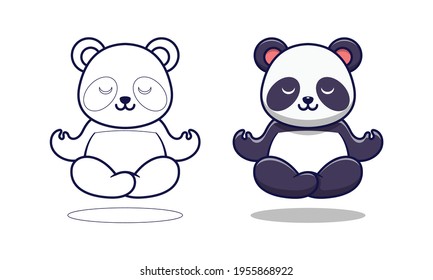 Cute panda is meditating cartoon coloring pages for kids