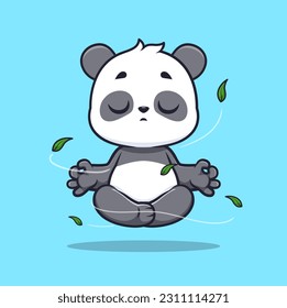 Cute Panda Meditation Yoga Cartoon Vector Ilustración Icono. Vector Premium Aislado De Icono De Deportes Animales. Estilo de dibujo plano