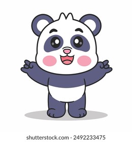 Cute Panda With Metal Hand Cartoon Vector Icon Illustration. Animal Nature Icon Concept Isolated Premium Vector. Flat Cartoon Style