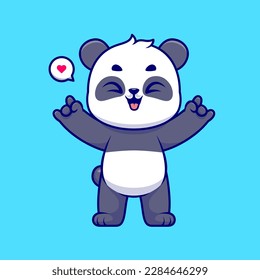 Cute Panda With Metal Hand Pose Cartoon Vector Icon Illustration. Animal Nature Icon Concept Isolated Premium Vector. Flat Cartoon Style