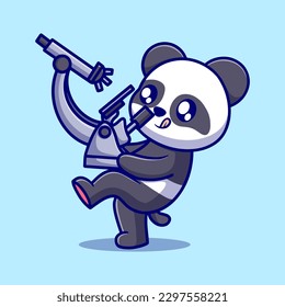 Cute panda with microscope Cartoon Vector Icon Illustration. Animal Icon Concept Isolated Premium Vector. Flat Cartoon Style