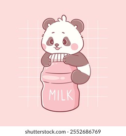 Cute Panda with cute milk bottle kawaii character animal