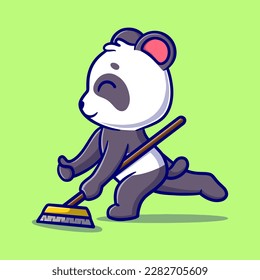Cute panda mop the floor cartoon icon illustration
