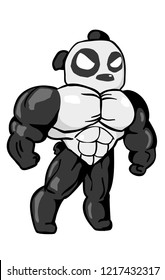 Cute panda with muscle isolated on white background