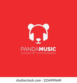 Cute Panda Music Logo Design With Headphones