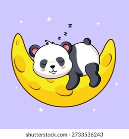 Cute Panda Napping on a Crescent Moon with Stars Vector Illustration Cartoon Design