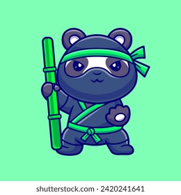 Cute Panda Ninja Holding Bamboo Stick Cartoon Vector Icon
Illustration. Animal Holiday Icon Concept Isolated Premium
Vector. Flat Cartoon Style