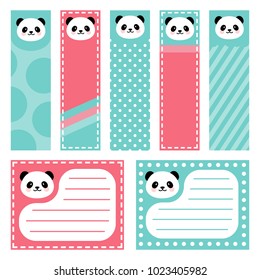 Cute Panda Note Sticker, Note Paper and Stickers Set with Vector Funny Animals Illustration Vector, Template for Greeting Scrapbook, Sticker Set for Organizer