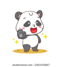 Cute panda with OK hand sign cartoon character. Kawaii adorable animal concept design. Isolated white background. Vector art illustration