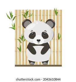 Cute panda on a bamboo background in a cartoon style