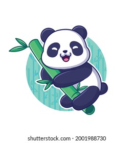 Cute Panda on bamboo mascot cartoon vector illustration.