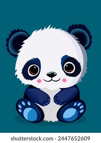 Cute panda on the blue background