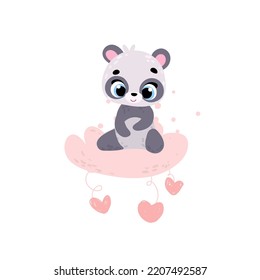 Cute panda on cloud. Vector print for children room, fabric, paper, greeting card, postcard, card, t shirt, poster, textile. Vector illustration