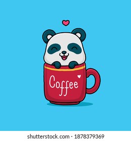 Cute panda on the coffee cup. Seamless pattern.