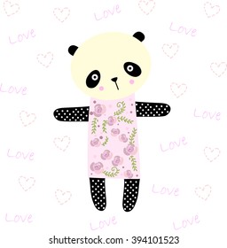 cute panda on dress on heart background