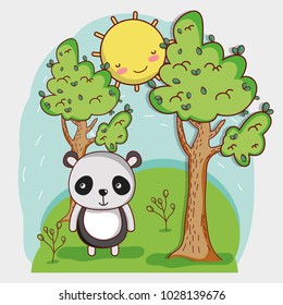 Cute panda on forest
