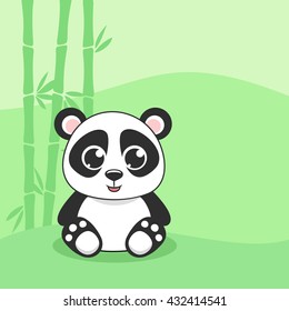 Cute panda on green background, vector illustration.