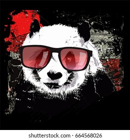 Cute panda on grunge background - vector illustration