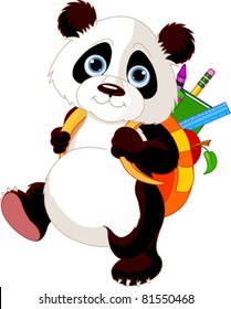 Cute panda  on his way to school