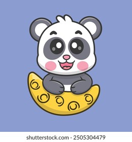 Cute Panda Is On The Moon Isolated Illustration Icon Vector, Animals Science Cartoon Icon Premium Vector, Science Cartoon Style.