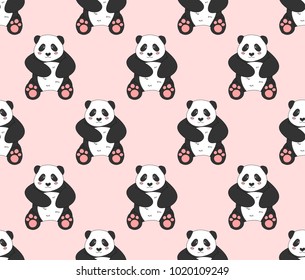 Cute Panda on Pink Background. Vector Illustration.