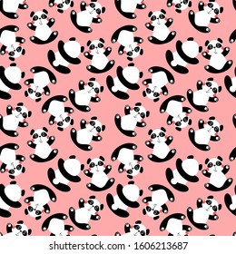 Cute panda on pink background seamless pattern vector. Lovely animal concept.