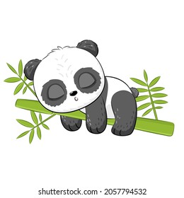 Cute panda on a tree. Vector illustration of a cartoon.