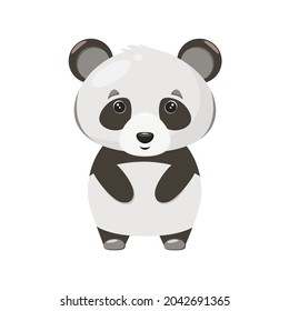 Panda lindo sobre un fondo blanco. Ilustración infantil de un animal al estilo de las caricaturas.