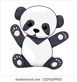 Cute panda on a white background. Cartoon vector illustration. Beautiful black and white animal.
