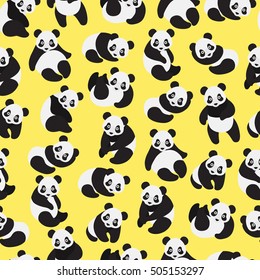 Cute panda on yellow background pattern. Animal seamless pattern design. 