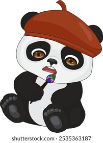 Cute panda with paintbrush chibi character vector