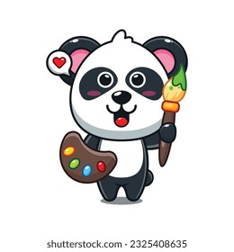 cute panda painter cartoon vector illustration.