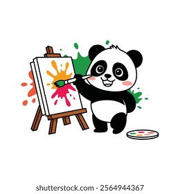 Cute Panda Painting on an Easel