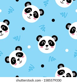 Cute panda pattern with dot and line Vector background, good for fabric, print and other uses.