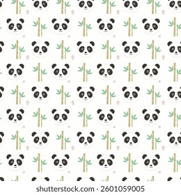 Cute panda pattern flat vector background illustration