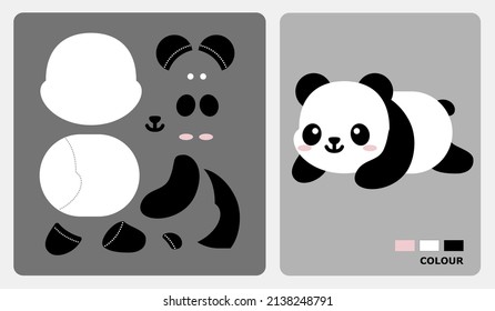Cute Panda pattern for kids crafts or paper crafts. Vector illustration of panda puzzle. cut and glue patterns for children's crafts.