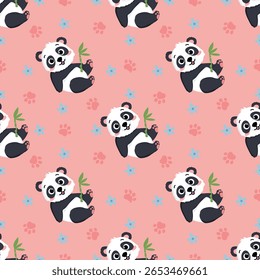 Cute panda pattern on pink background