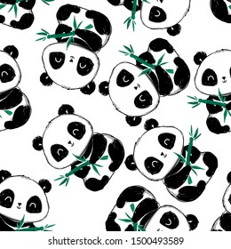 Cute panda Pattern seamless. Fabric Design. Vector illustration.