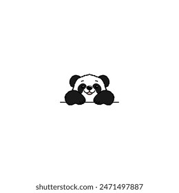 Cute panda paws up over wall cartoon, vector illustration
