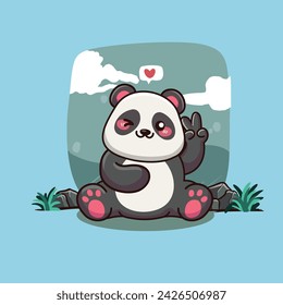 cute panda peace pose cartoon
