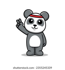 Cute Panda Peace Pose Vector Cartoon Illustration. Isolated Cute Animal Mascot Character.