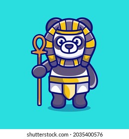 cute panda pharaoh carrying a stick, perfect for pharaoh icons or stickers in the shape of cute animals and can also be used as key chains or used for Halloween items